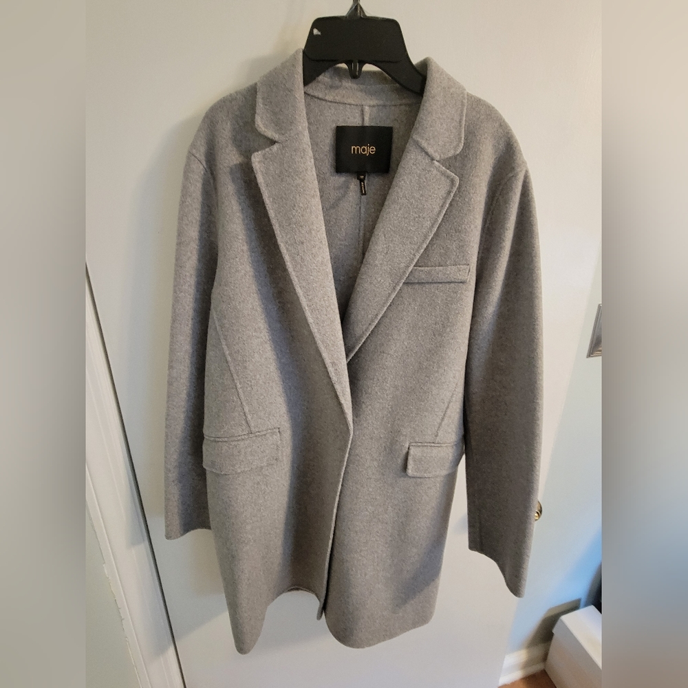 Wool, gray coat by Maje, size 38, never worn.